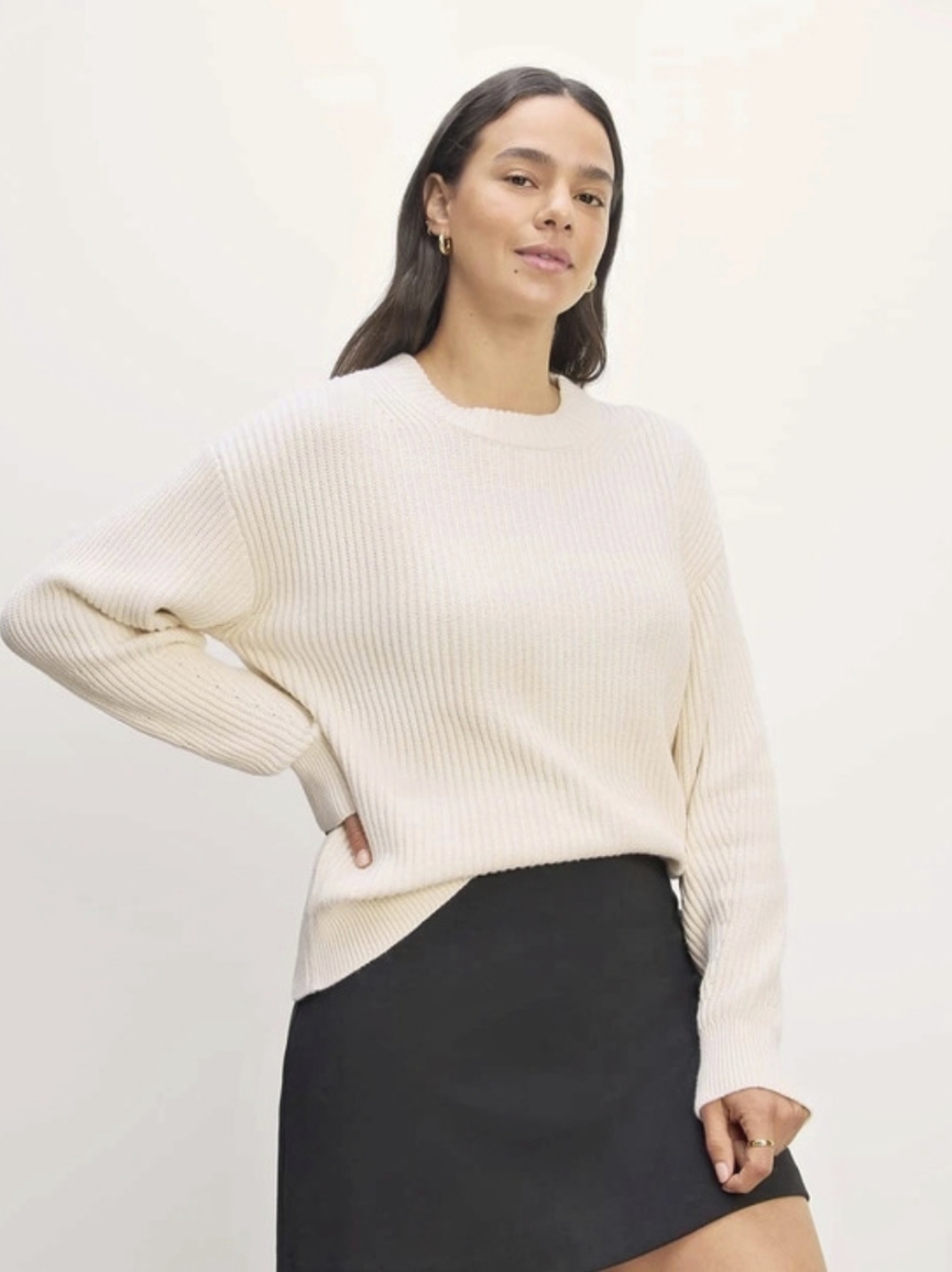 Everlane The Organic Cotton Crew Ribbed Sweater Cream Small
